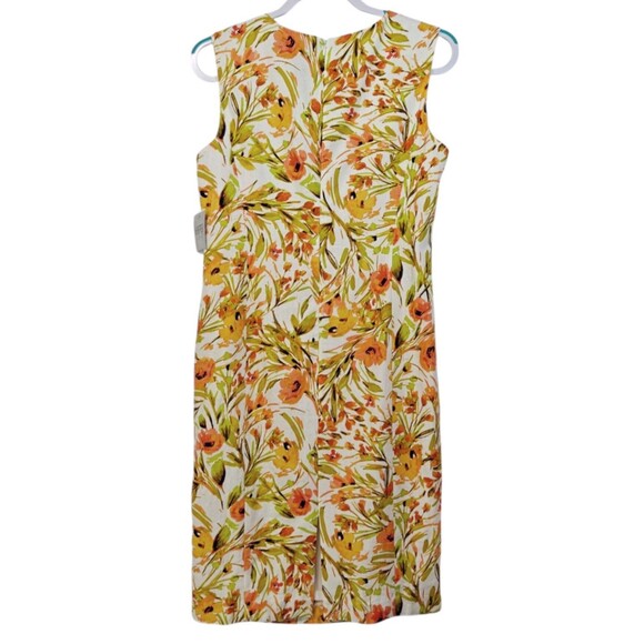 NWT Kasper Linen Blend Dress 8 Floral Sheath Straight Orange White Green Key New - Picture 3 of 10